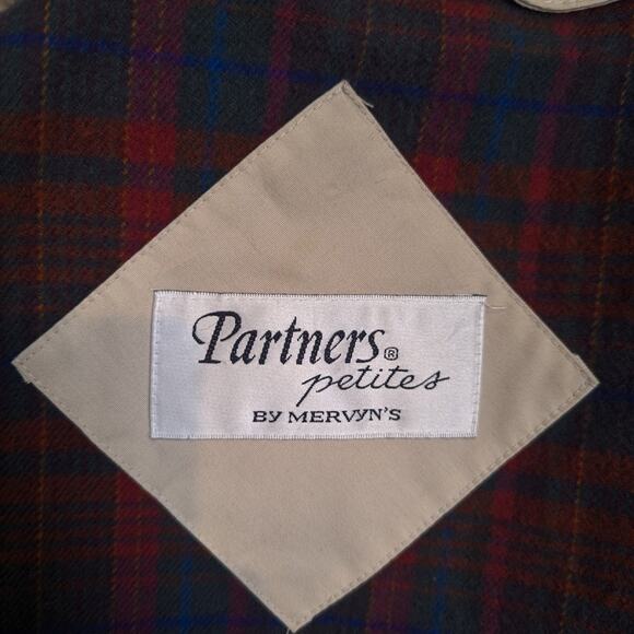 90s Vintage Mervyn's Partner Petites Trenchcoat Lined Hooded Tan Red Plaid Trim - Picture 4 of 16